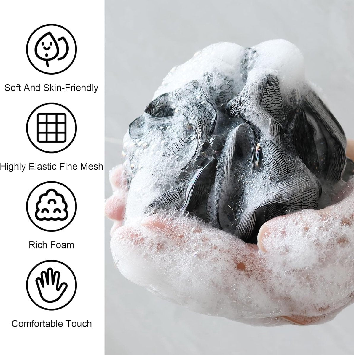 5-pack bath sponge - bath ball - exfoliating sponge - bath sponge - shower sponge - (black) V1188-ZXY-10287