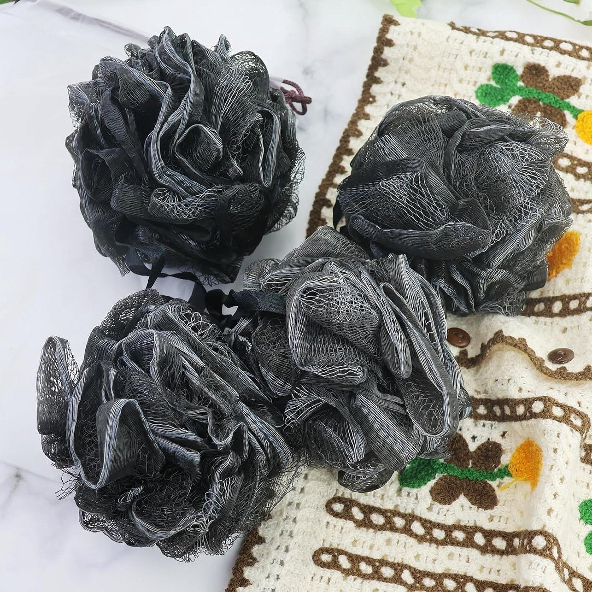 5-pack bath sponge - bath ball - exfoliating sponge - bath sponge - shower sponge - (black) V1188-ZXY-10287