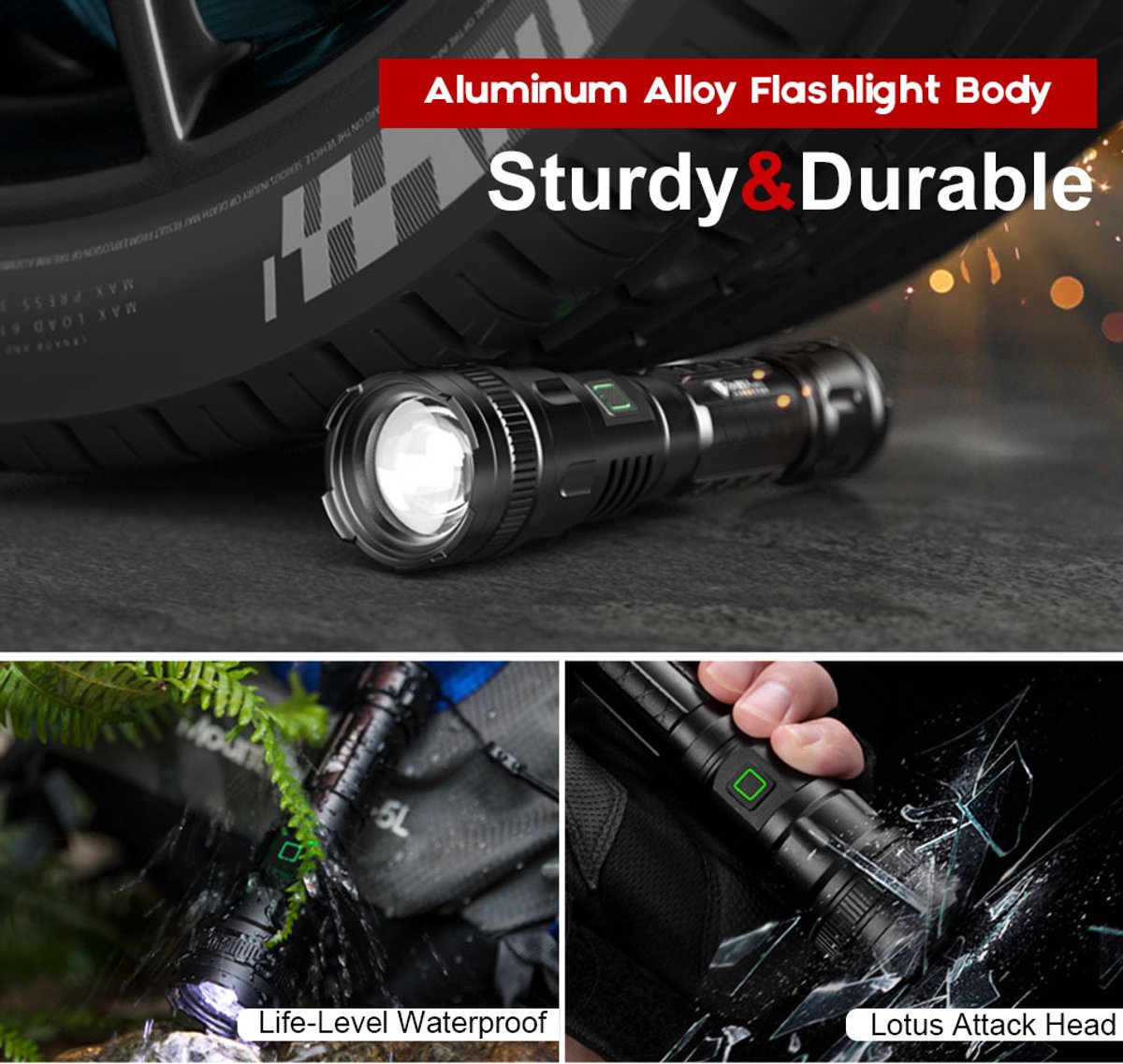 LED Flashlight - With Zoom Function & Waterproof - LED Flashlight - With Zoom Function & Waterproof - V1188-ZXY-10288