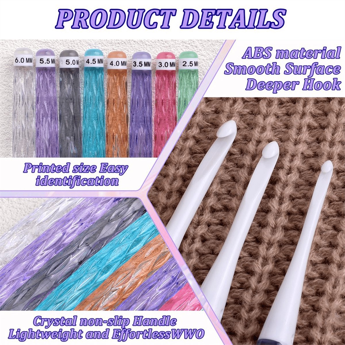 8-piece crochet hook set - crochet hook set with straight shaft - non-slip crochet hook grip - ergonomic V1188-ZXY-10317