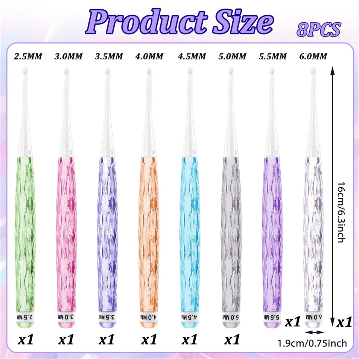 8-piece crochet hook set - crochet hook set with straight shaft - non-slip crochet hook grip - ergonomic V1188-ZXY-10317