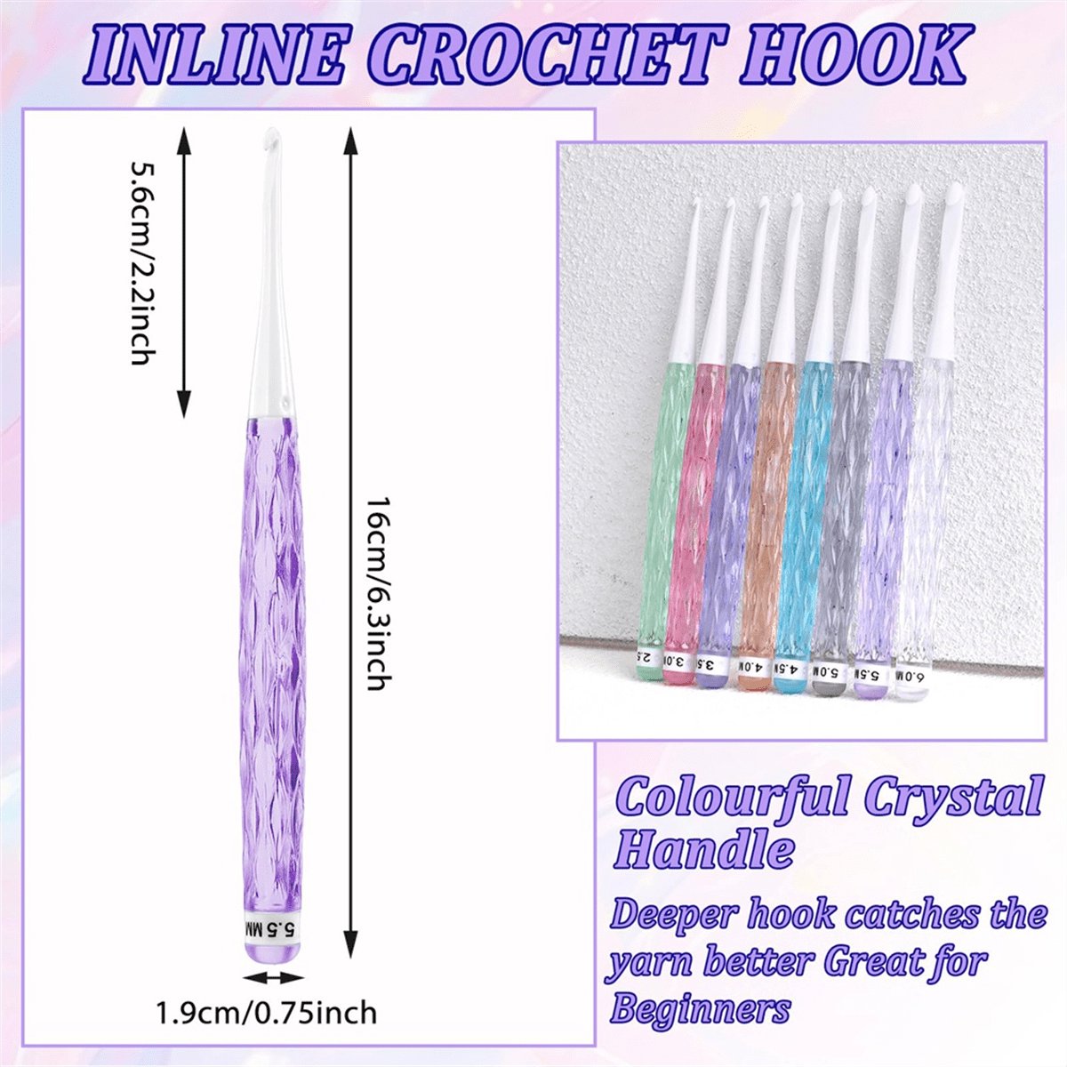 8-piece crochet hook set - crochet hook set with straight shaft - non-slip crochet hook grip - ergonomic V1188-ZXY-10317