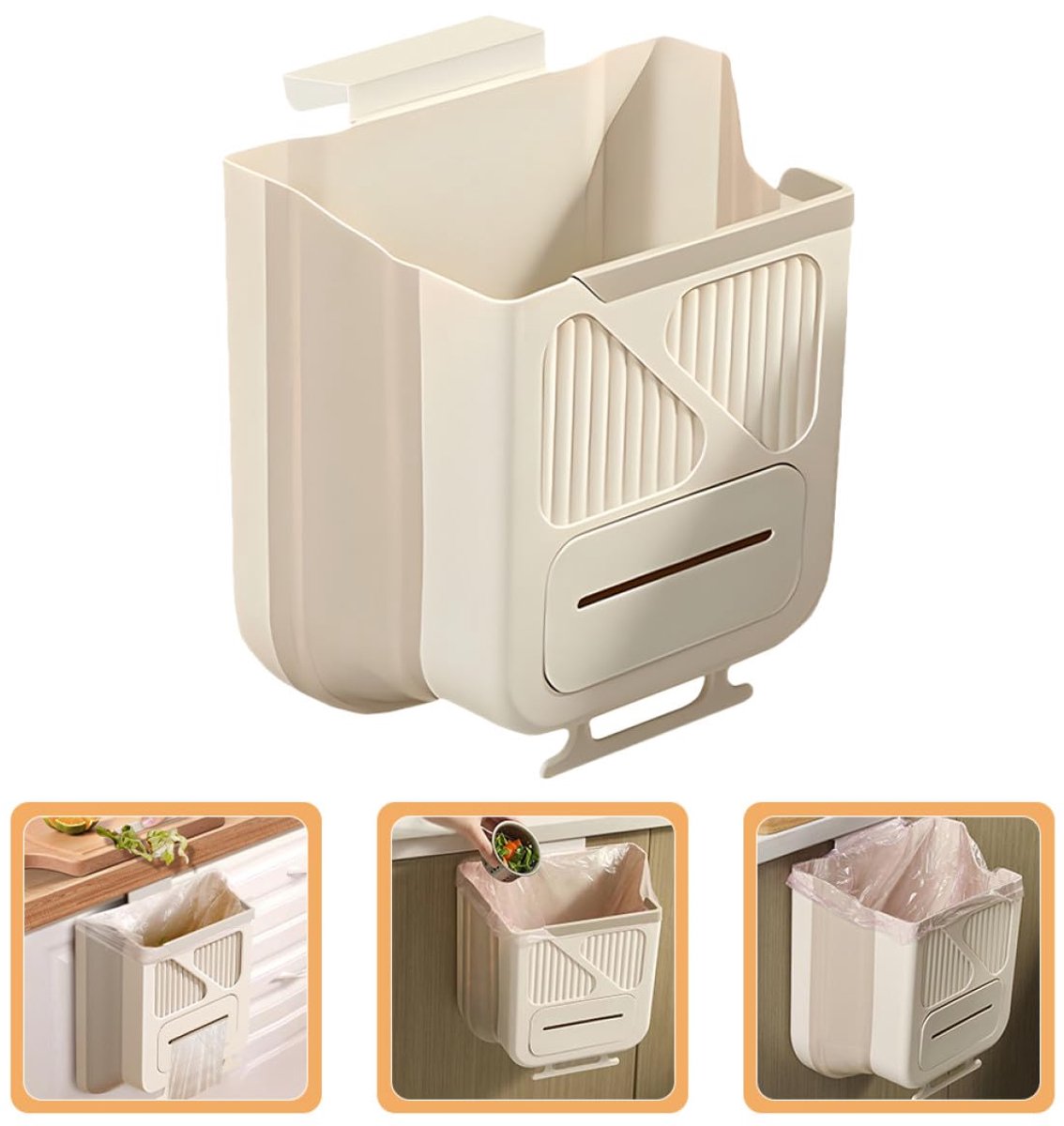 Waste Bin - Hanging Waste Bin - Foldable Waste Bin - Capacity: 7 Liters - Space-Saving Design - Suitable for V1188-ZXY-10324