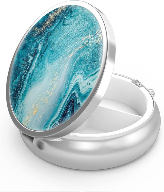 Pill Box - Three-Compartment Pill Box - Portable Pill Box - Fits in Pocket or Purse - Decorative Metal V1188-ZXY-10329