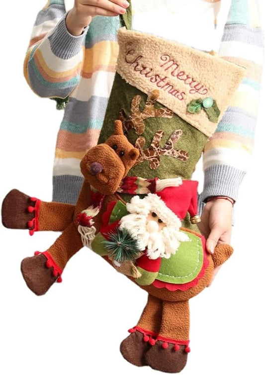 Gift Bags - 23 Inch Christmas Stockings - Santa and Reindeer Pattern - Extra Soft Plush Cuff - Classic V1188-ZXY-10332