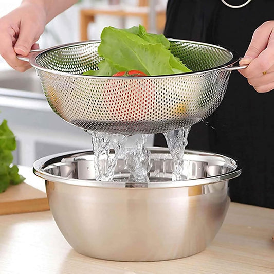 2-piece vegetable draining rack set made of stainless steel - with handles - drip tray on top - suitable for V1188-ZXY-10334