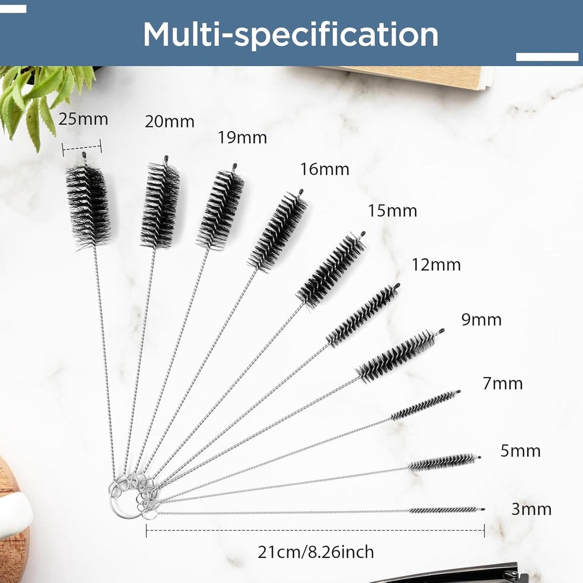 10-Piece Bottle Brush - Cleaning Brush Set - for pipes, keyboards, test tubes, kettle spouts, sinks, bottles V1188-ZXY-10341