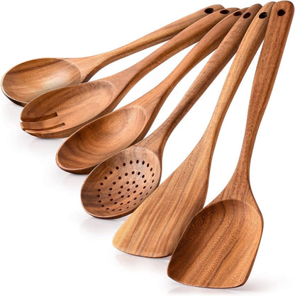 cookware set - 6-piece - Wooden kitchen utensils - Spoon and spatula set - lightweight non-stick cookware V1188-ZXY-10349