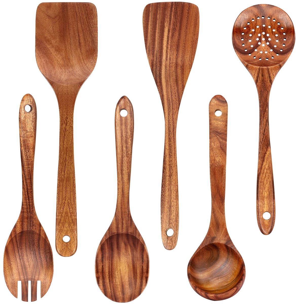 cookware set - 6-piece - Wooden kitchen utensils - Spoon and spatula set - lightweight non-stick cookware V1188-ZXY-10349