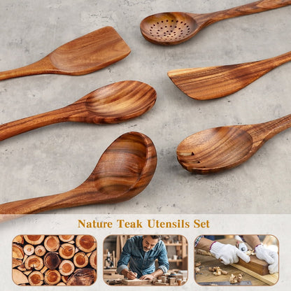 cookware set - 6-piece - Wooden kitchen utensils - Spoon and spatula set - lightweight non-stick cookware V1188-ZXY-10349