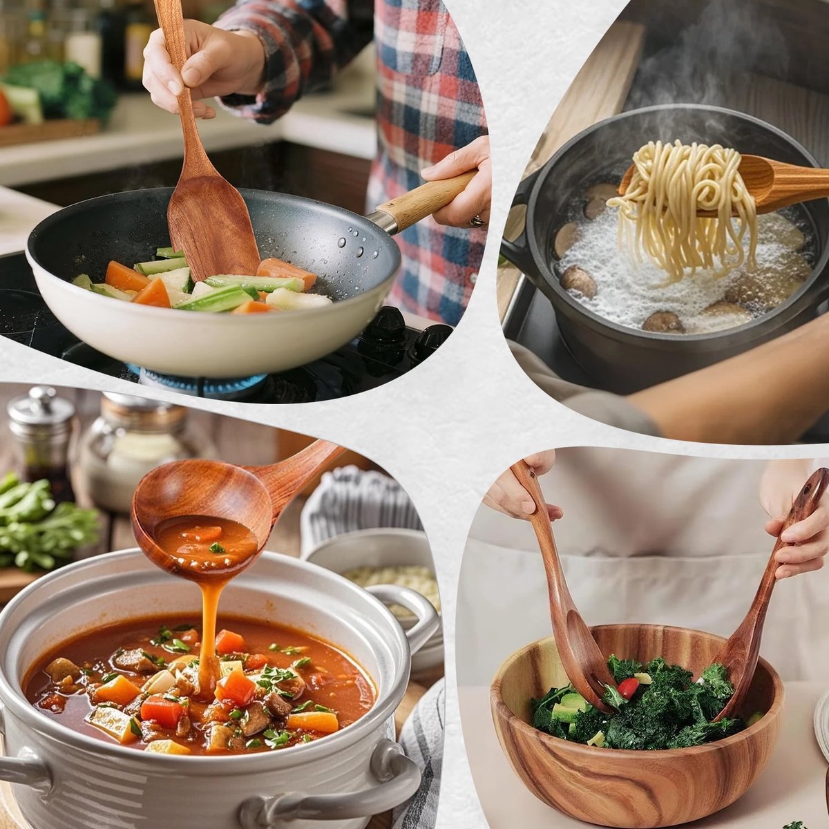 cookware set - 6-piece - Wooden kitchen utensils - Spoon and spatula set - lightweight non-stick cookware V1188-ZXY-10349