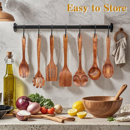 cookware set - 6-piece - Wooden kitchen utensils - Spoon and spatula set - lightweight non-stick cookware V1188-ZXY-10349