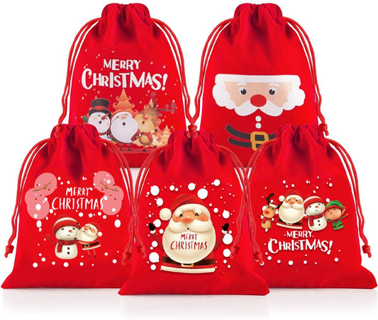 5-pack Christmas gift bags - velvet material - candy bags for children - Christmas apple bags - reusable V1188-ZXY-10361