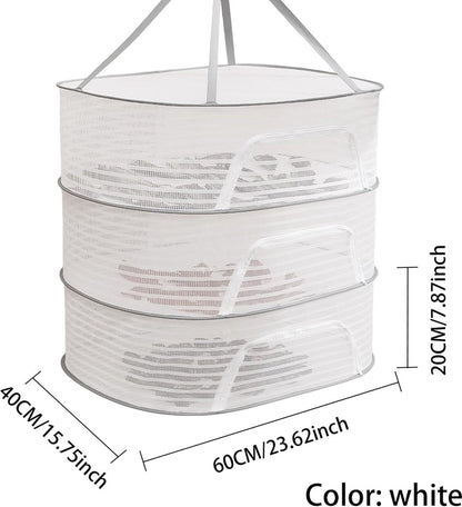 Clothes Drying Rack - Three-Tier Mesh Hanging Drying Rack - Foldable - Zippered - Suitable for drying plants, V1188-ZXY-10374