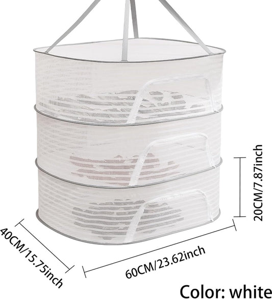 Clothes Drying Rack - Three-Tier Mesh Hanging Drying Rack - Foldable - Zippered - Suitable for drying plants, V1188-ZXY-10374