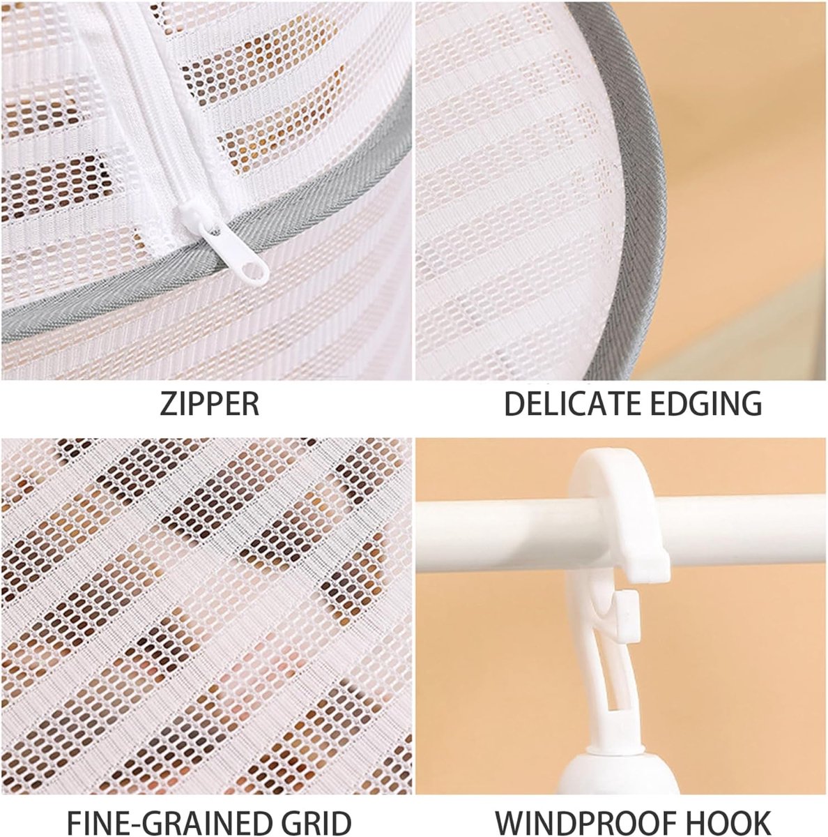 Clothes Drying Rack - Three-Tier Mesh Hanging Drying Rack - Foldable - Zippered - Suitable for drying plants, V1188-ZXY-10374