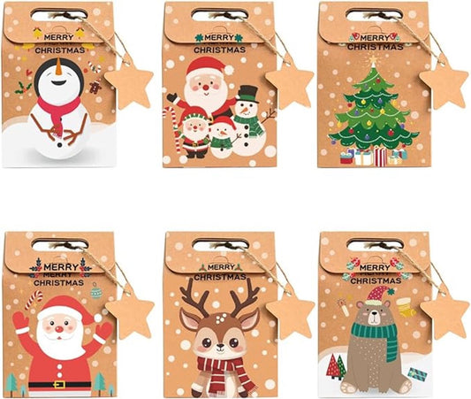 Gift Bags - 24-pack - Paper Gift Bags - Christmas Kraft Paper Candy Boxes - Christmas Kraft Paper Cookie and V1188-ZXY-10377