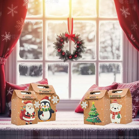 Gift Bags - 24-pack - Paper Gift Bags - Christmas Kraft Paper Candy Boxes - Christmas Kraft Paper Cookie and V1188-ZXY-10377