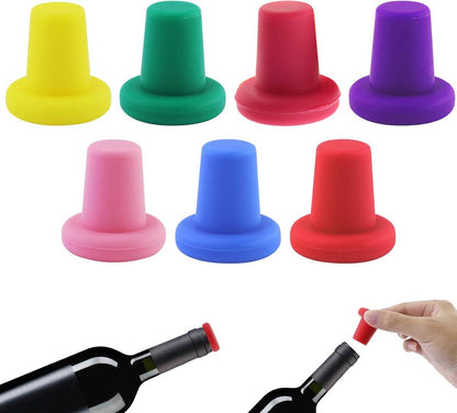 7 Wine Bottle Stoppers - Reusable - 7 Colors - Silicone Stoppers, Inner Diameter 1.7-2 cm - Wine Bottle V1188-ZXY-10380