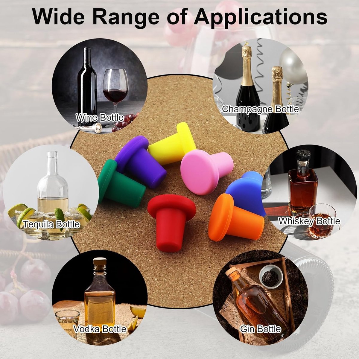 7 Wine Bottle Stoppers - Reusable - 7 Colors - Silicone Stoppers, Inner Diameter 1.7-2 cm - Wine Bottle V1188-ZXY-10380