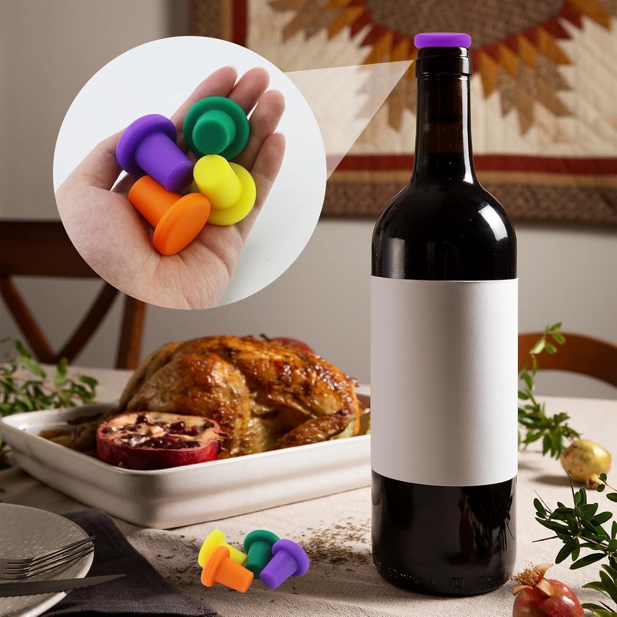 7 Wine Bottle Stoppers - Reusable - 7 Colors - Silicone Stoppers, Inner Diameter 1.7-2 cm - Wine Bottle V1188-ZXY-10380