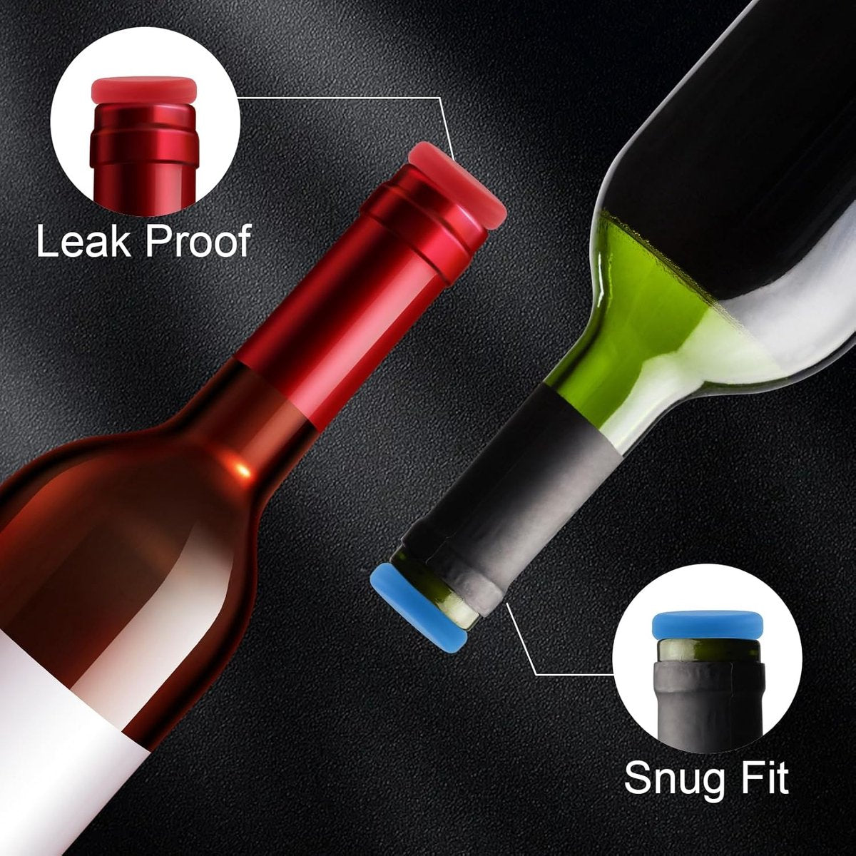 7 Wine Bottle Stoppers - Reusable - 7 Colors - Silicone Stoppers, Inner Diameter 1.7-2 cm - Wine Bottle V1188-ZXY-10380