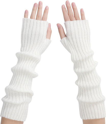 Arm Sleeves - Women's Long Fingerless - Knitted Y2K Arm Sleeves - (Vit) V1188-ZXY-10381