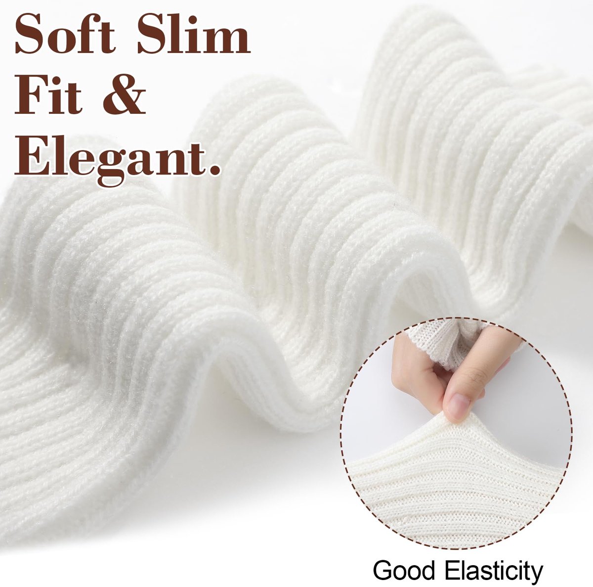 Arm Sleeves - Women's Long Fingerless - Knitted Y2K Arm Sleeves - (Vit) V1188-ZXY-10381