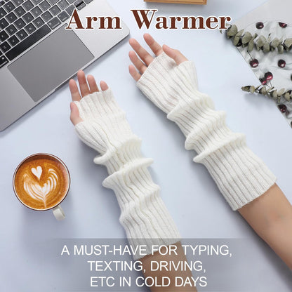 Arm Sleeves - Women's Long Fingerless - Knitted Y2K Arm Sleeves - (Vit) V1188-ZXY-10381