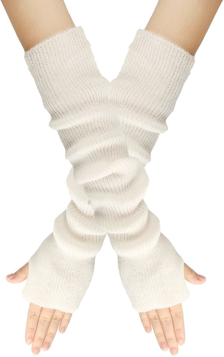 Arm Sleeves - Women's Long Fingerless - Knitted Y2K Arm Sleeves - (Vit) V1188-ZXY-10381