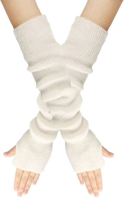 Arm Sleeves - Women's Long Fingerless - Knitted Y2K Arm Sleeves - (Vit) V1188-ZXY-10381