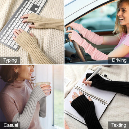 Arm Sleeves - Women's Long Fingerless - Knitted Y2K Arm Sleeves - (Vit) V1188-ZXY-10381