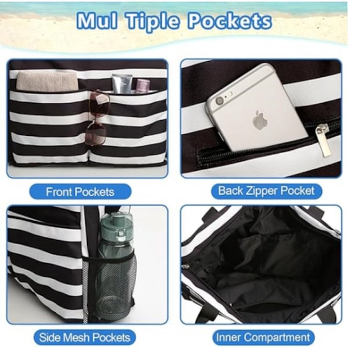 Beach Bag - Waterproof Foldable Beach Bag - Large - Foldable - Women's Beach Bag - Large Capacity - Portable V1188-ZXY-10385