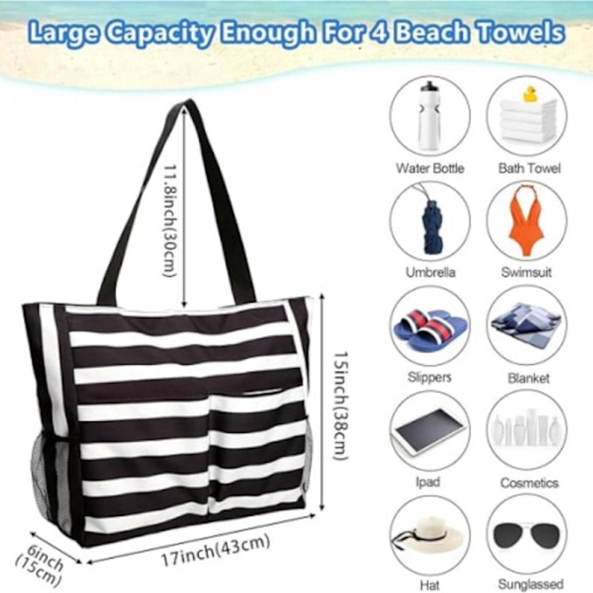 Beach Bag - Waterproof Foldable Beach Bag - Large - Foldable - Women's Beach Bag - Large Capacity - Portable V1188-ZXY-10385