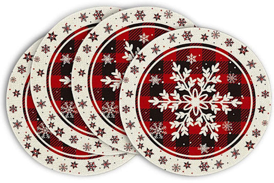 Placemats - Set of 4 - Round snowflake placemats - Round Christmas placemats - Restaurant decoration placemats V1188-ZXY-10386