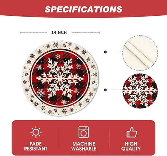 Placemats - Set of 4 - Round snowflake placemats - Round Christmas placemats - Restaurant decoration placemats V1188-ZXY-10386