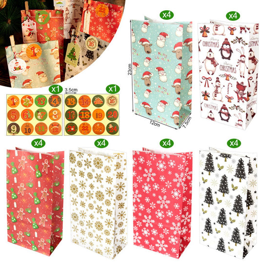 Christmas wrapping paper - 24 pieces - Christmas gift bags, Christmas stickers, Advent calendars, paper bags V1188-ZXY-10387