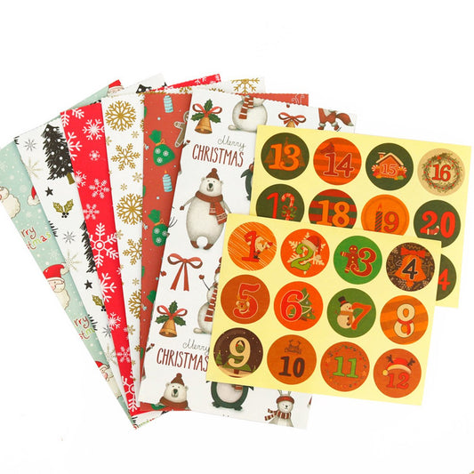 Christmas wrapping paper - 24 pieces - Christmas gift bags, Christmas stickers, Advent calendars, paper bags V1188-ZXY-10387