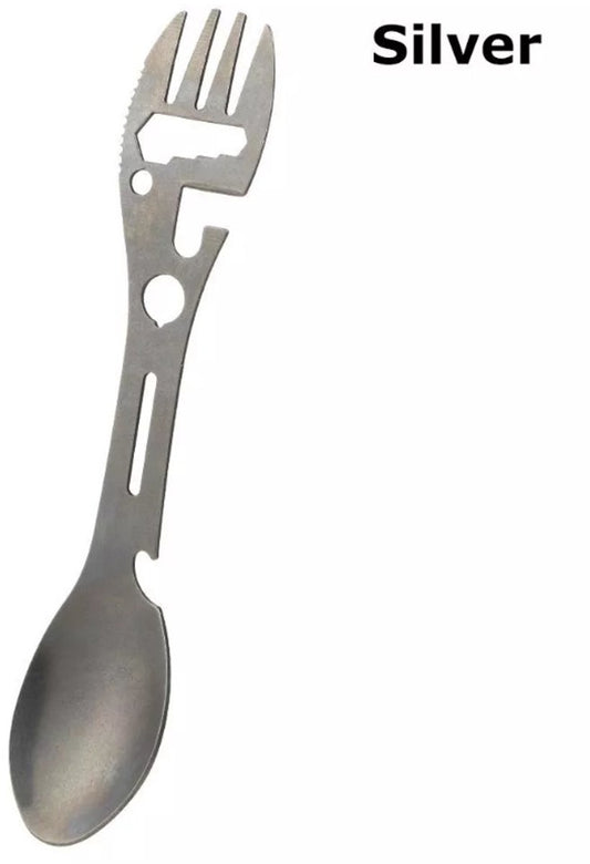 Stainless Steel Spoon and Fork - 10-in-1 Multi-Tool - Works as a combination spoon, fork, knife, bottle V1188-ZXY-10399