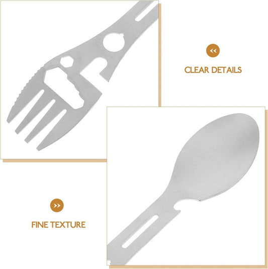 Stainless Steel Spoon and Fork - 10-in-1 Multi-Tool - Works as a combination spoon, fork, knife, bottle V1188-ZXY-10399