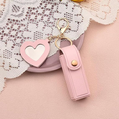 Lipstick Holder - with Mirror - Storage Box - Key Ring - Suitable for Car Keys, Lipstick Organizer (Pink) V1188-ZXY-10401