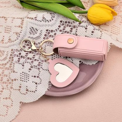 Lipstick Holder - with Mirror - Storage Box - Key Ring - Suitable for Car Keys, Lipstick Organizer (Pink) V1188-ZXY-10401