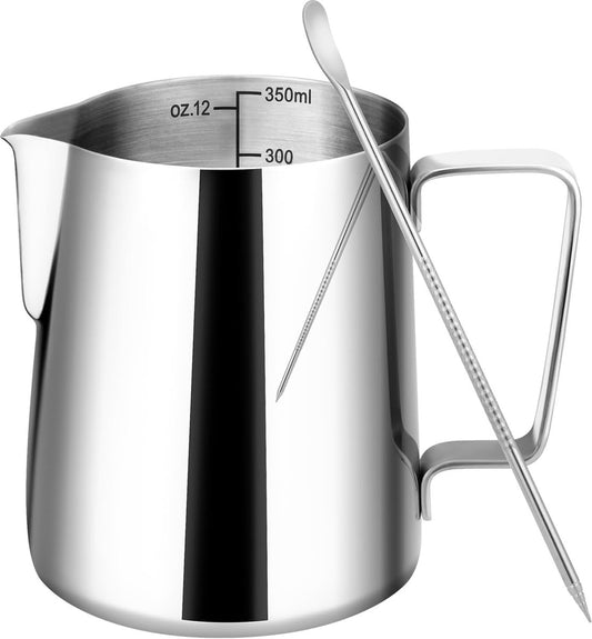 Milk Frothing Cup - 350ml Milk Frothing Cup - Clear Markings - Cappuccino Espresso Machine Accessory Made of V1188-ZXY-10402