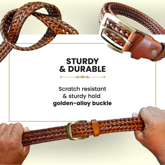 Men's Belts - Women's Belts - Casual Belts Made of Genuine Leather - Durable - Mesh Weave Design - Ideal for V1188-ZXY-10404