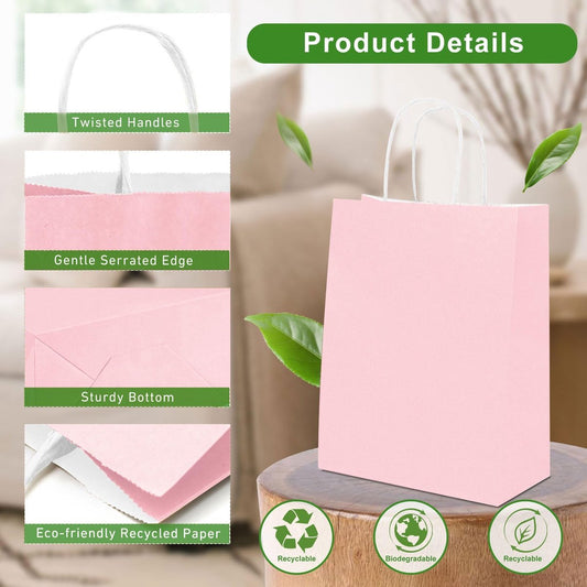 50 small paper bags with handles - colorful kraft paper gift bags - 15x8x21cm - kraft paper shopping bags - V1188-ZXY-10409