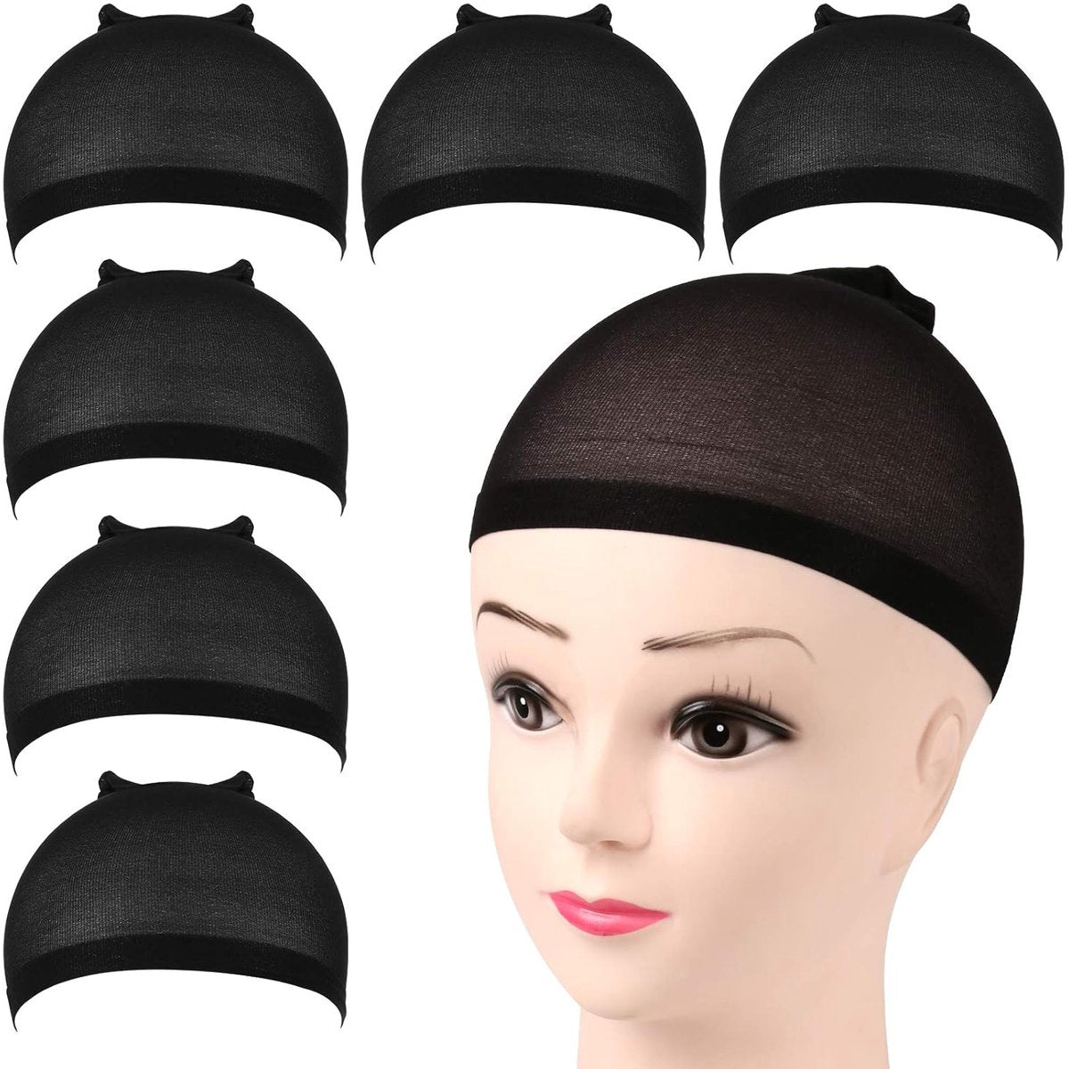6-Pack Wig Caps - Black Elastic Wig Caps - Suitable for women, girls and children. V1188-ZXY-10411