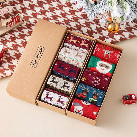 Socks - 5 pairs - Christmas socks - Lounge socks - Warm socks - Cute mid-height reindeer women's socks - V1188-ZXY-10417