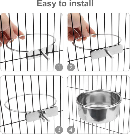 Pet Food Bowl - Stainless Steel Food Bowl - Hanging Food Bowl - with Clip Holder - Suitable for dogs, birds, V1188-ZXY-10424