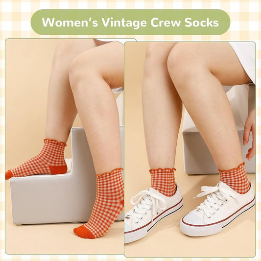 Socks - 6 Pairs of Pleated Socks for Women, Striped Pleated Socks, Cute Socks for Women - Checked Socks - V1188-ZXY-10428