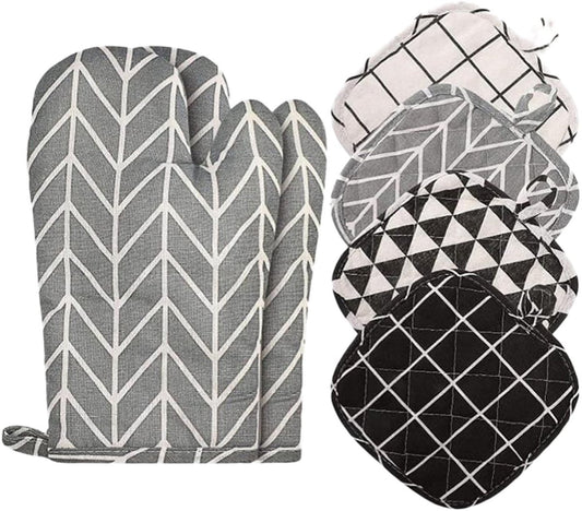 Set of 6 - Oven Mitts and Heat Resistant Mat - Microwave Gloves and Heat Resistant Oven Mat - Cooking Specific V1188-ZXY-10431